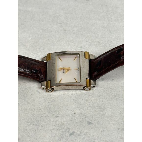 Bulova Watch Womens 24mm Two Tone MOP Dial Brown Band 98L002 Quartz New Battery main image 14